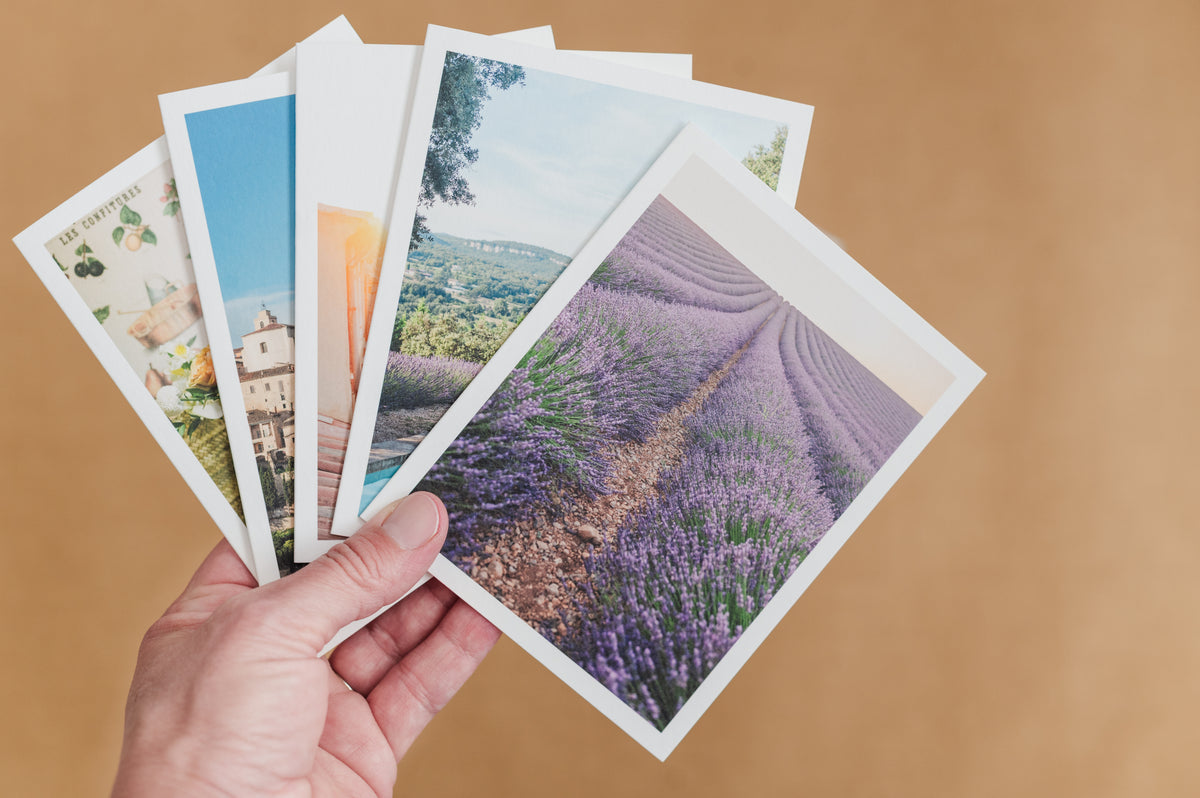 Provence lavender notecard box set in a kraft window box.
